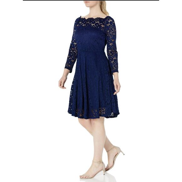 MissMay Retro Gorgeous Swing Dress WMNs XL Navy Floral Lace Long Sleeve Pleated - Picture 10 of 10